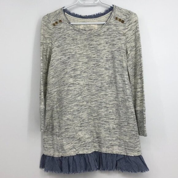 Anthropologie  Saturday Sunday Elora heathered grey 3/4 sleeve w/ruffle blue hem - Picture 4 of 15